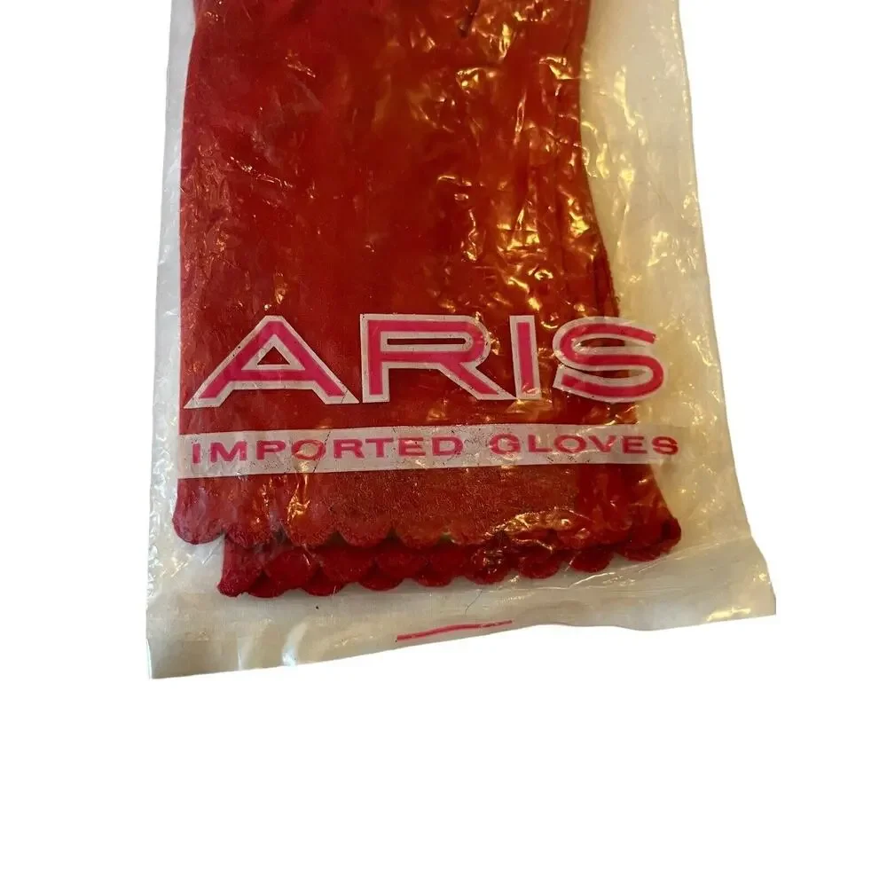 ARIS RED Suede GLOVES Washable Size 7 Made In Germany Vintage Scalloped Cuff - Picture 3 of 7